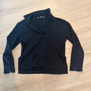 ** Helmut Lang Womens Black Collared Dressy Shirt Split neck Top Blouse